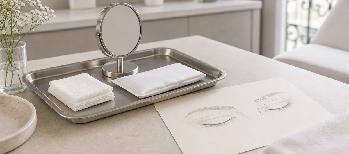 Materiel de soin et dessin de paupieres apres blepharoplastie