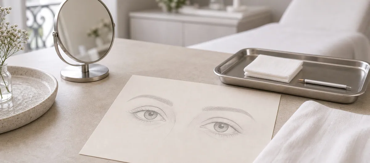 Dessin clinique du regard lors du suivi apres blepharoplastie