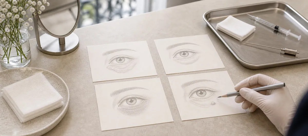 Croquis cliniques illustrant plusieurs causes de relief sous l oeil