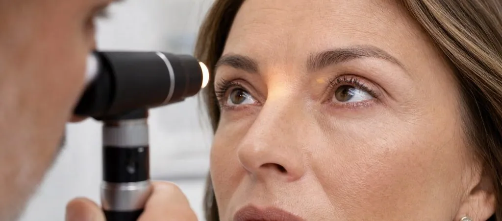 Patiente examinée par un ophtalmologue pour une petite plaque jaune près du coin interne de la paupière